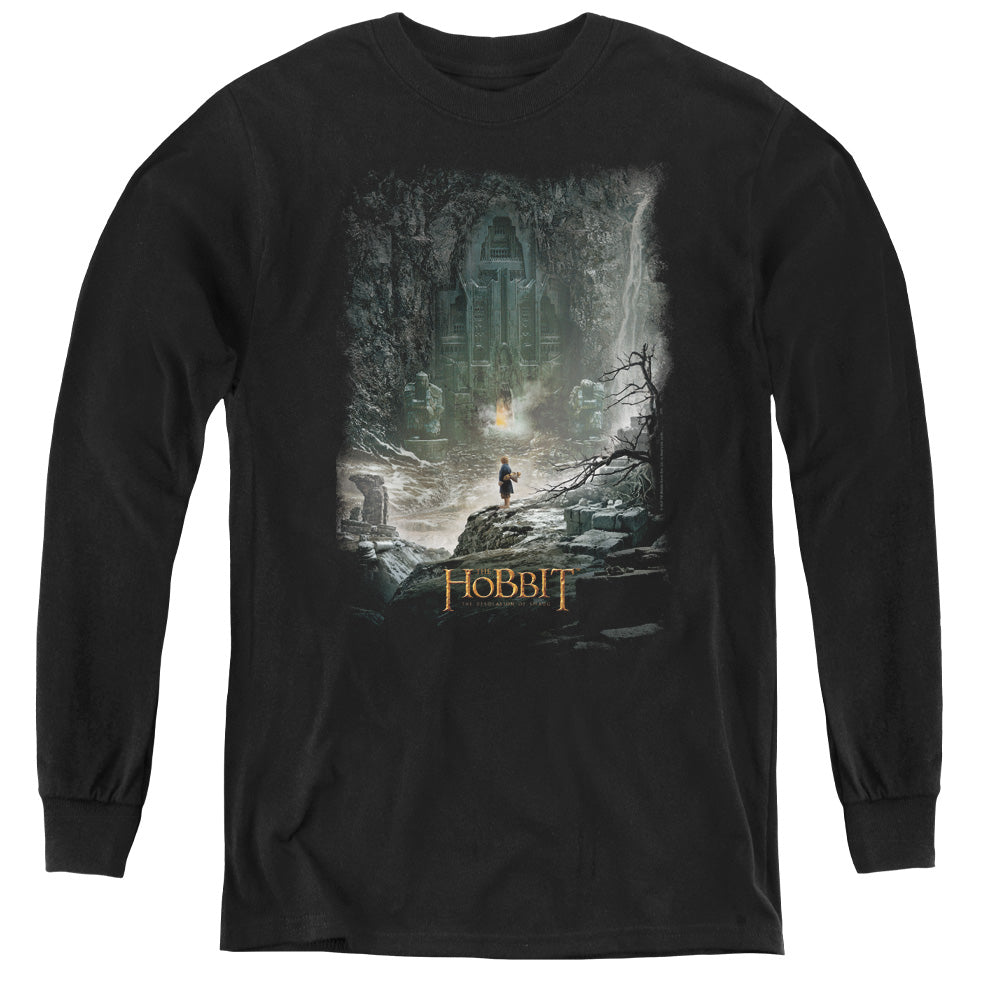 Hobbit - At Smaugs Door - Youth Long Sleeve Tee - Black
