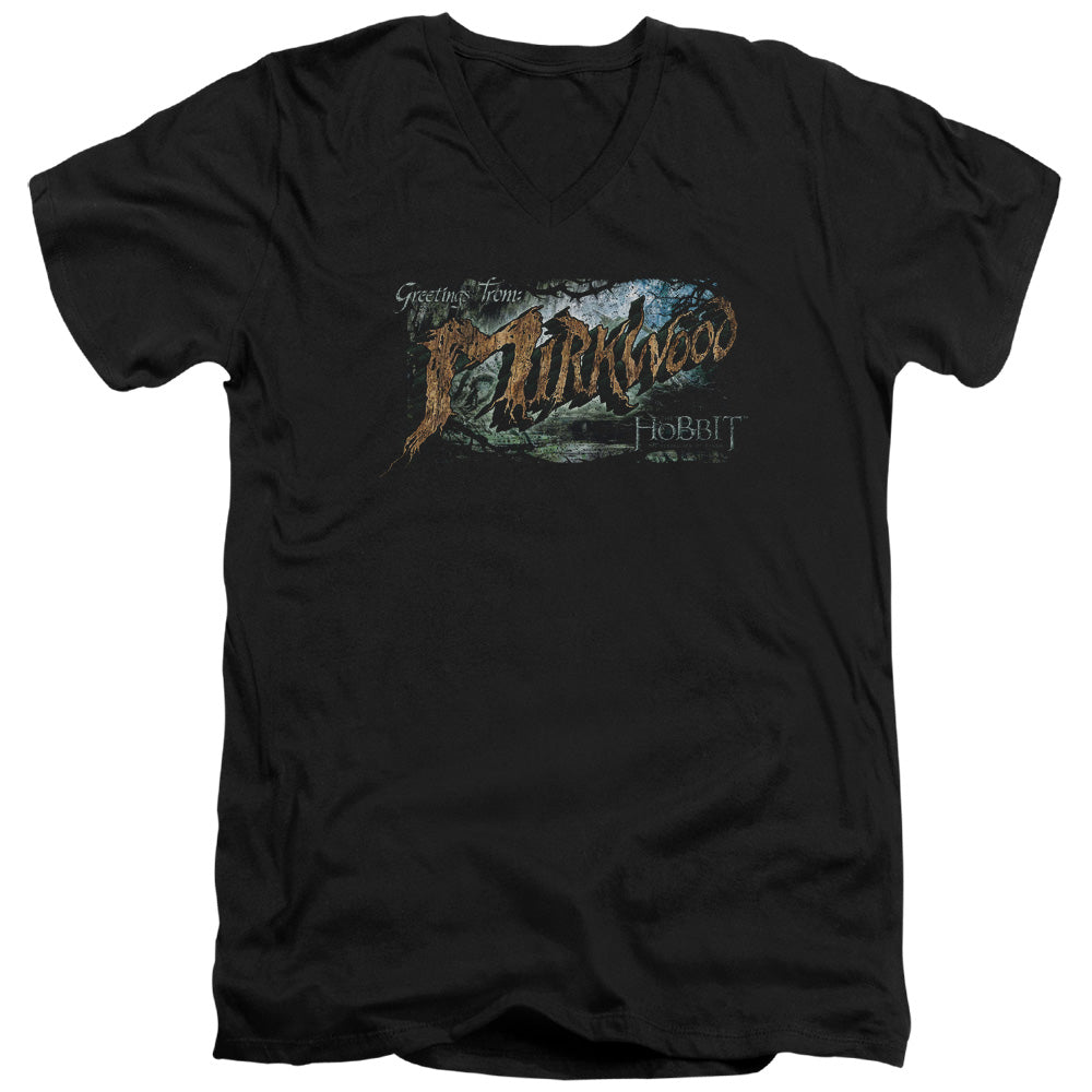 Hobbit - Greetings From Mirkwood - Short Sleeve Adult V-neck 30/1 - Black T-shirt