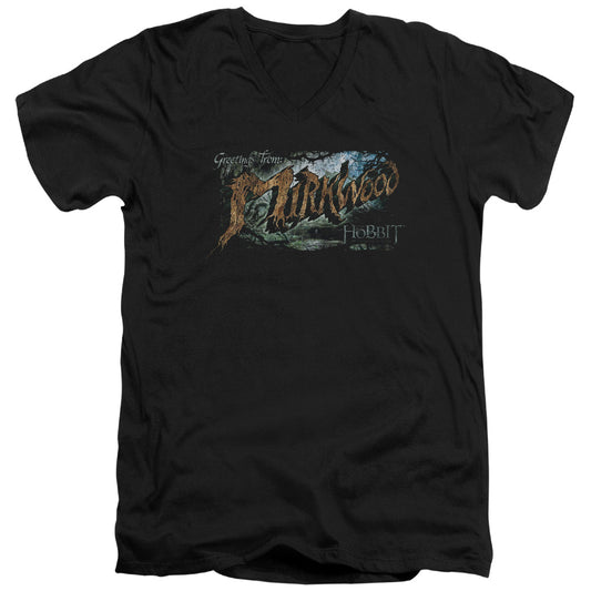 Hobbit - Greetings From Mirkwood - Short Sleeve Adult V-neck 30/1 - Black T-shirt
