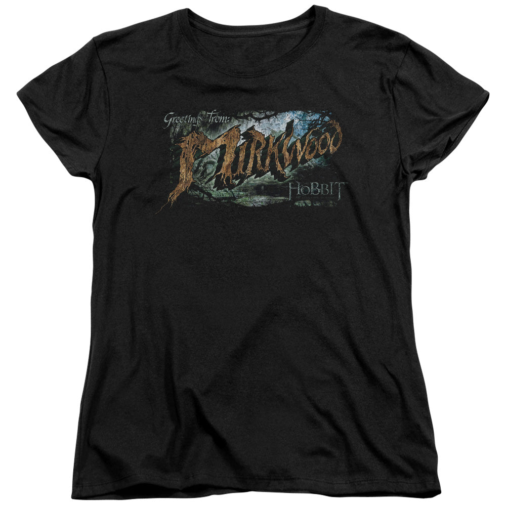 Hobbit - Greetings From Mirkwood - Short Sleeve Womens Tee - Black T-shirt