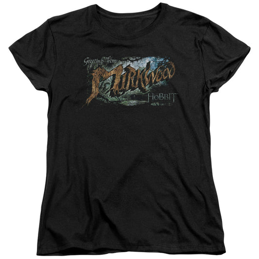 Hobbit - Greetings From Mirkwood - Short Sleeve Womens Tee - Black T-shirt