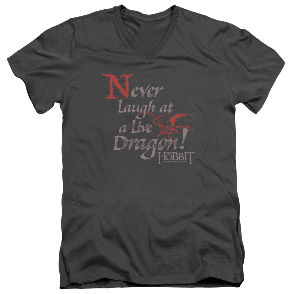 Hobbit - Never Laugh - Short Sleeve Adult V-neck 30/1 - Charcoal T-shirt