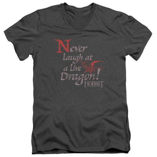 Hobbit - Never Laugh - Short Sleeve Adult V-neck 30/1 - Charcoal T-shirt