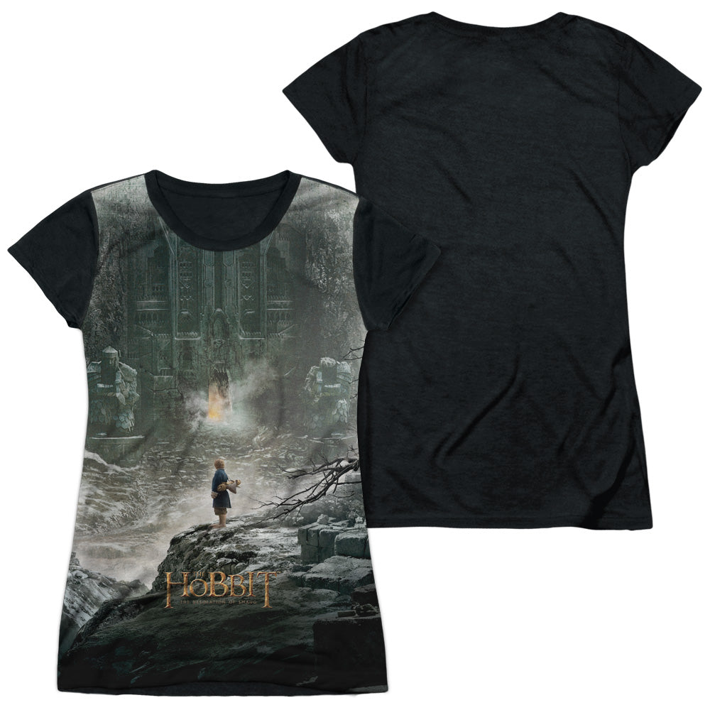 Hobbit - Big Poster - Short Sleeve Junior Poly Black Back - White T-shirt