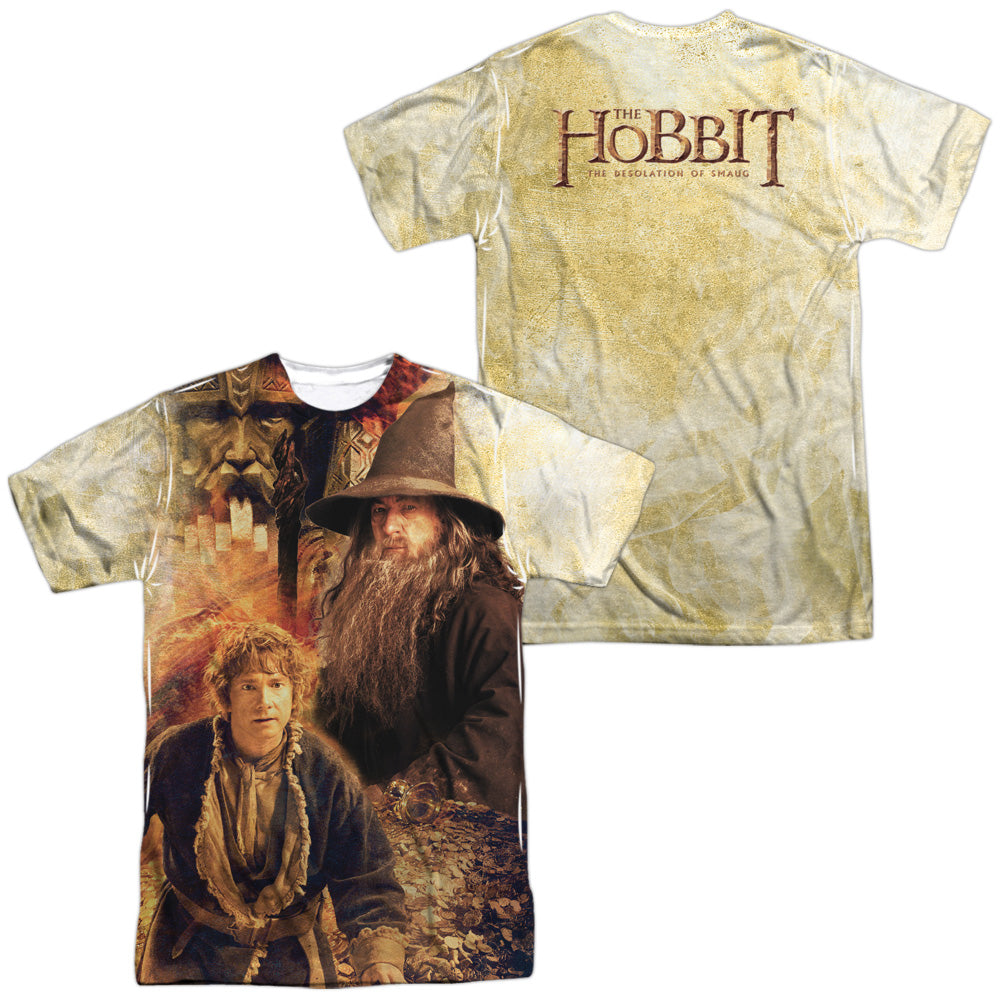 Hobbit - Bilbo And Gandalf (Front & Back Print) -  Short Sleeve Adult 100% Poly Crew- White T-shirt