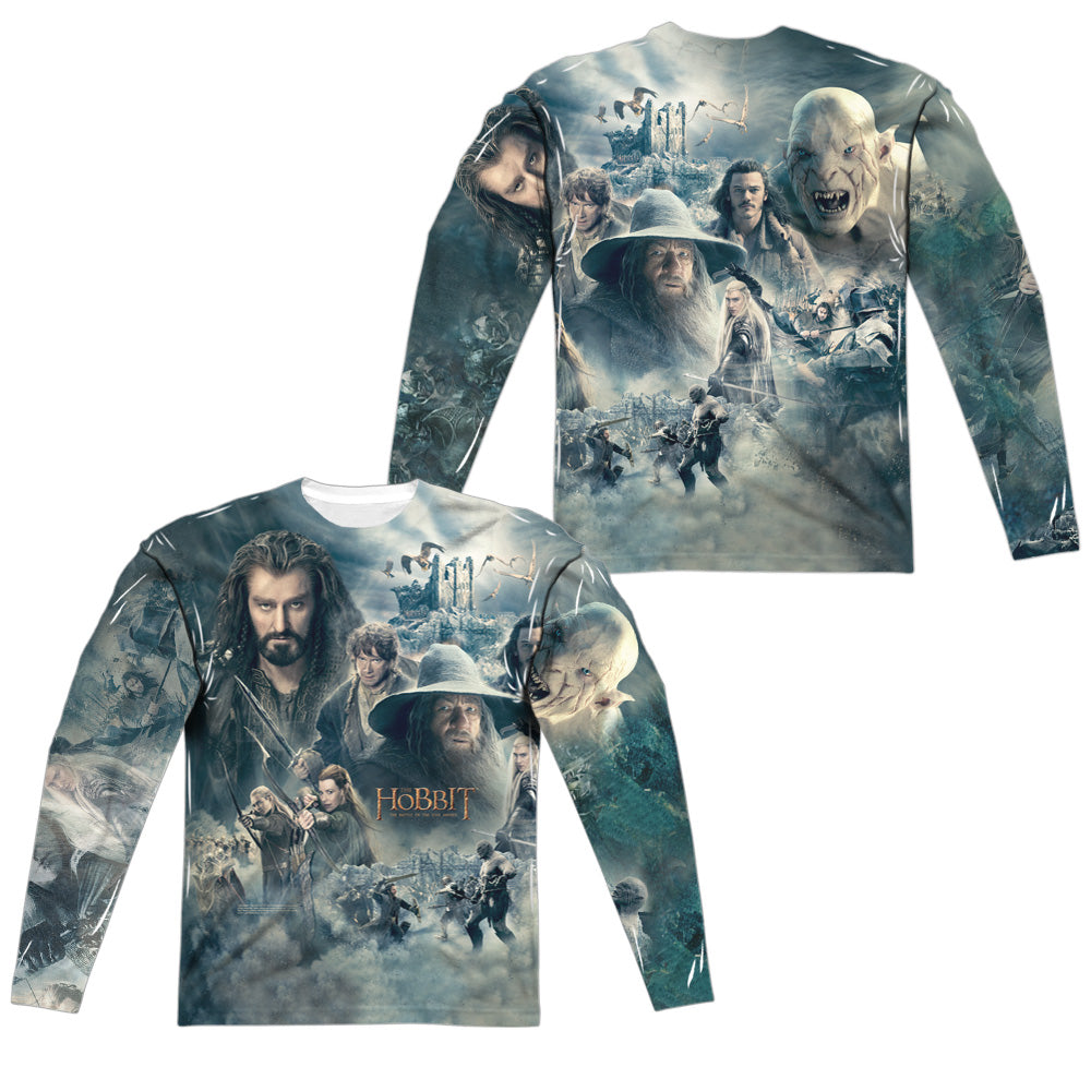 Hobbit - Epic Poster (Front/back Print) - Long Sleeve Adult Poly Crew  - White T-shirt