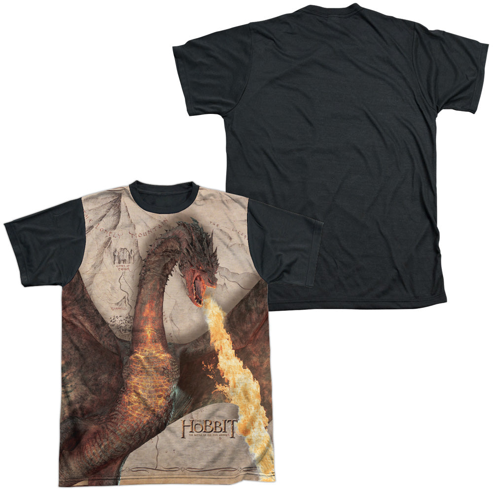 Hobbit - Smaug Attack - Short Sleeve Adult White Front Black Back   - White T-shirt