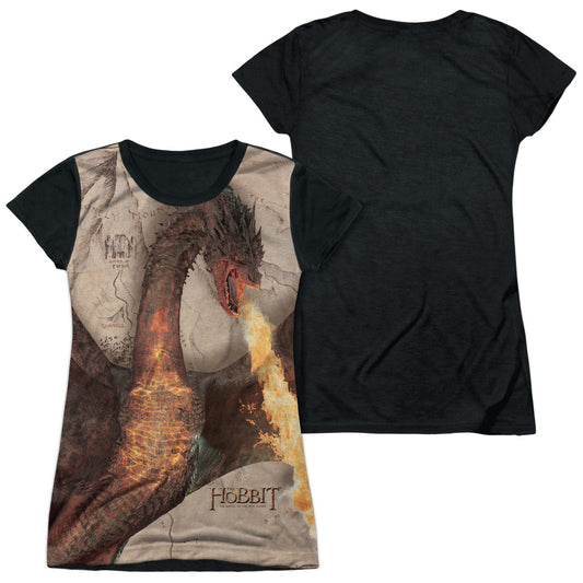 Hobbit - Smaug Attack - Short Sleeve Junior Poly Black Back - White T-shirt