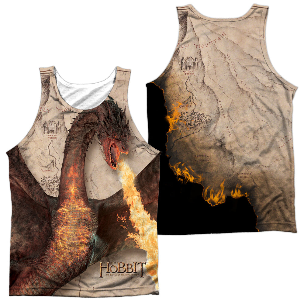Hobbit - Smaug Attack (Front/back) - Adult 100% Poly Tank Top - White