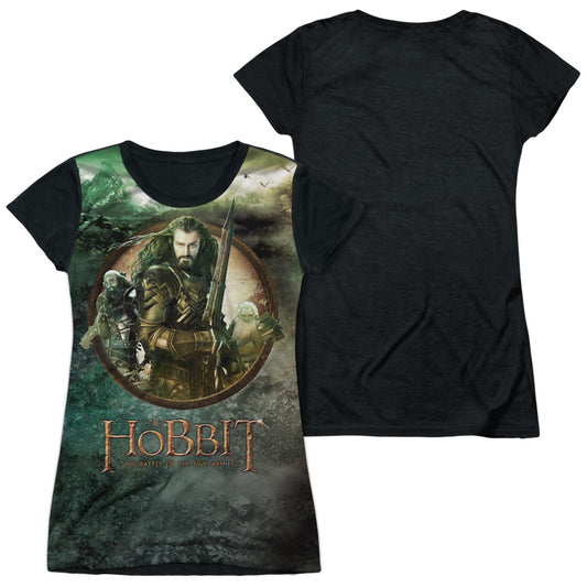 Hobbit - Dwarves Vs Azog - Short Sleeve Junior Poly Black Back - White T-shirt