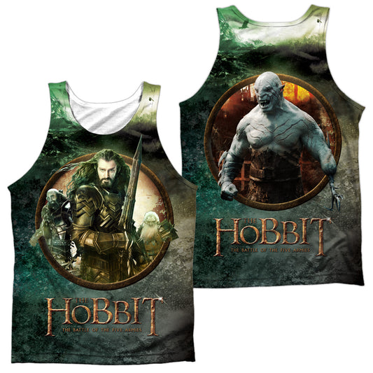 Hobbit - Dwarves Vs Azog (Front/back) - Adult 100% Poly Tank Top - White