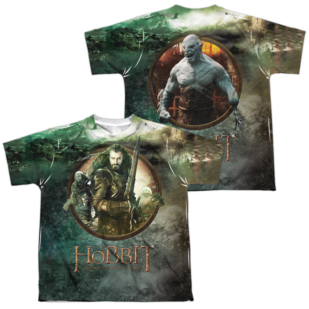Hobbit - Dwarves Vs Azog (Front/back) - Short Sleeve Youth Poly Crew - White T-shirt