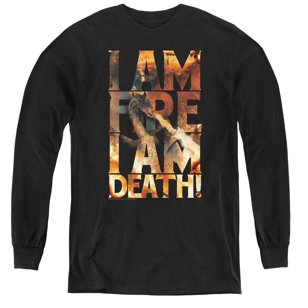 Hobbit - I Am Fire - Youth Long Sleeve Tee - Black