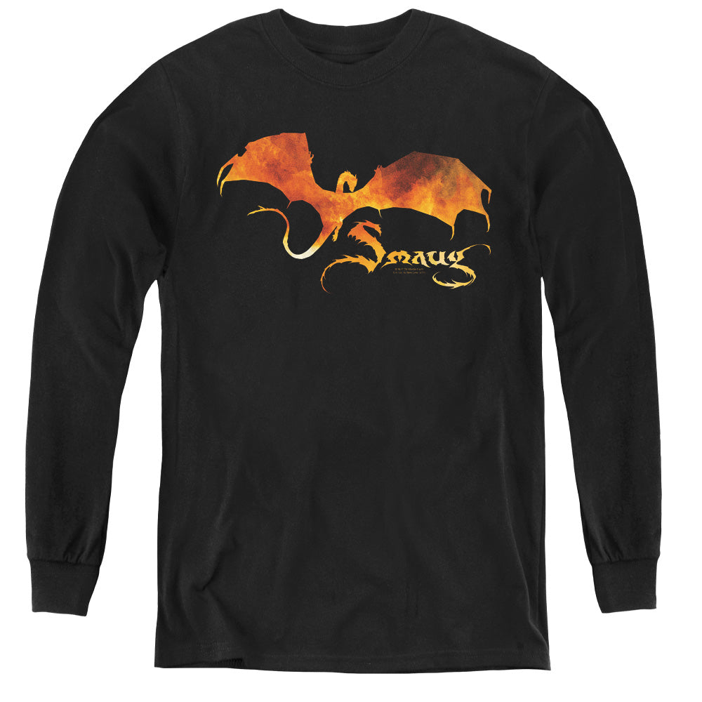 Hobbit - Smaug On Fire - Youth Long Sleeve Tee - Black