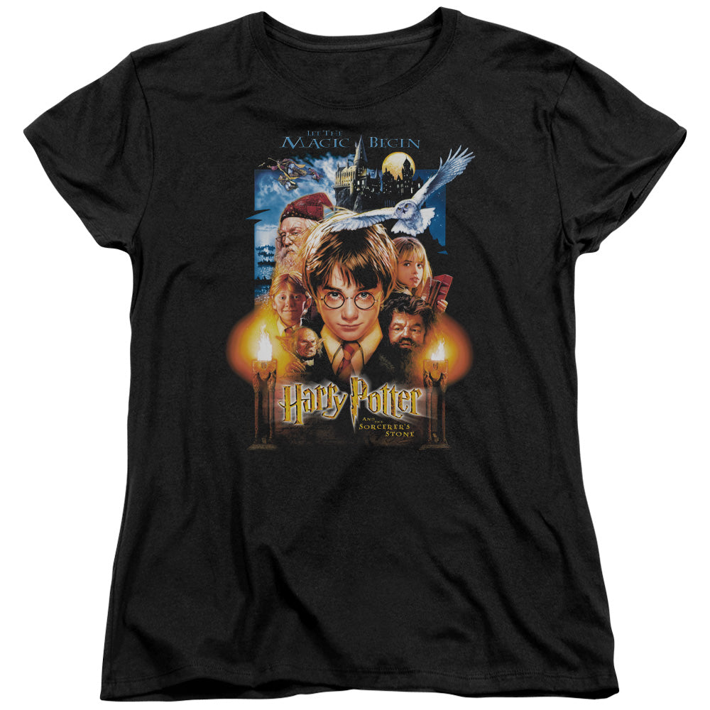 Harry Potter - Movie Poster - Short Sleeve Womens Tee - Black T-shirt