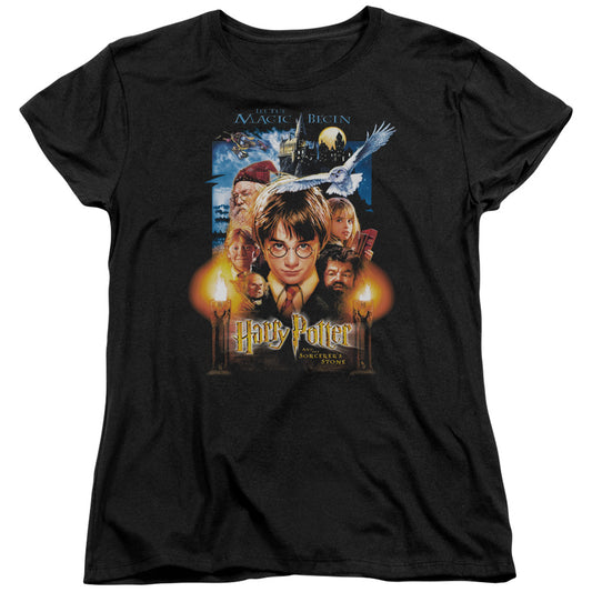 Harry Potter - Movie Poster - Short Sleeve Womens Tee - Black T-shirt