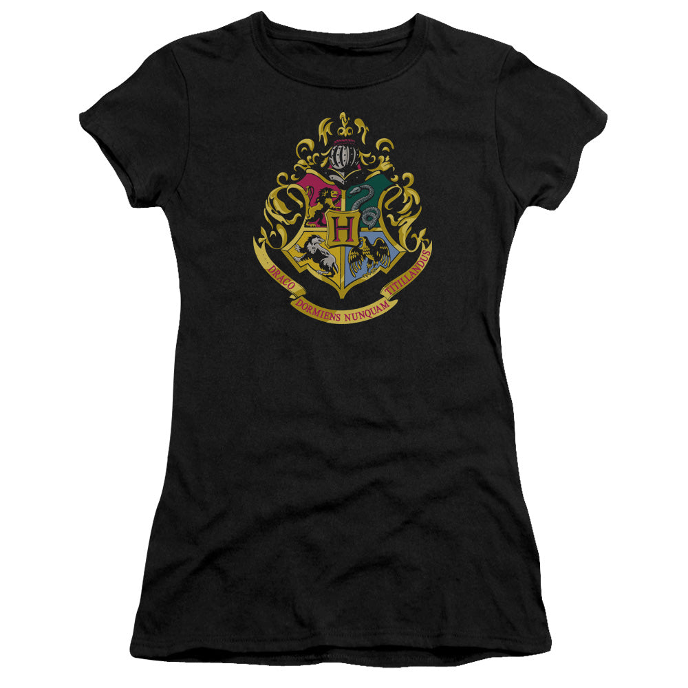 Harry Potter - Hogwarts Crest - Short Sleeve Junior Sheer - Black T-shirt