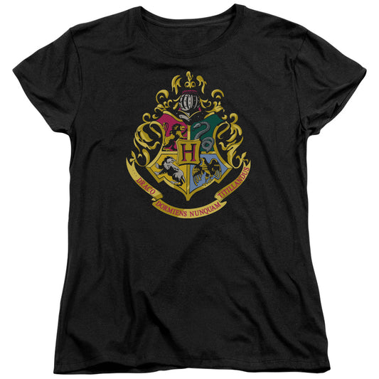 Harry Potter - Hogwarts Crest - Short Sleeve Womens Tee - Black T-shirt