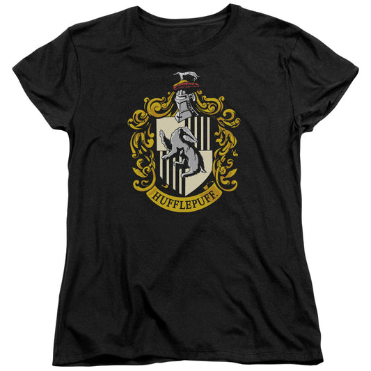 Harry Potter - Hufflepuff Crest - Short Sleeve Womens Tee - Black T-shirt