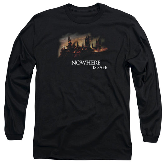 Harry Potter - Burning Hogwarts - Long Sleeve Adult 18/1 - Black T-shirt