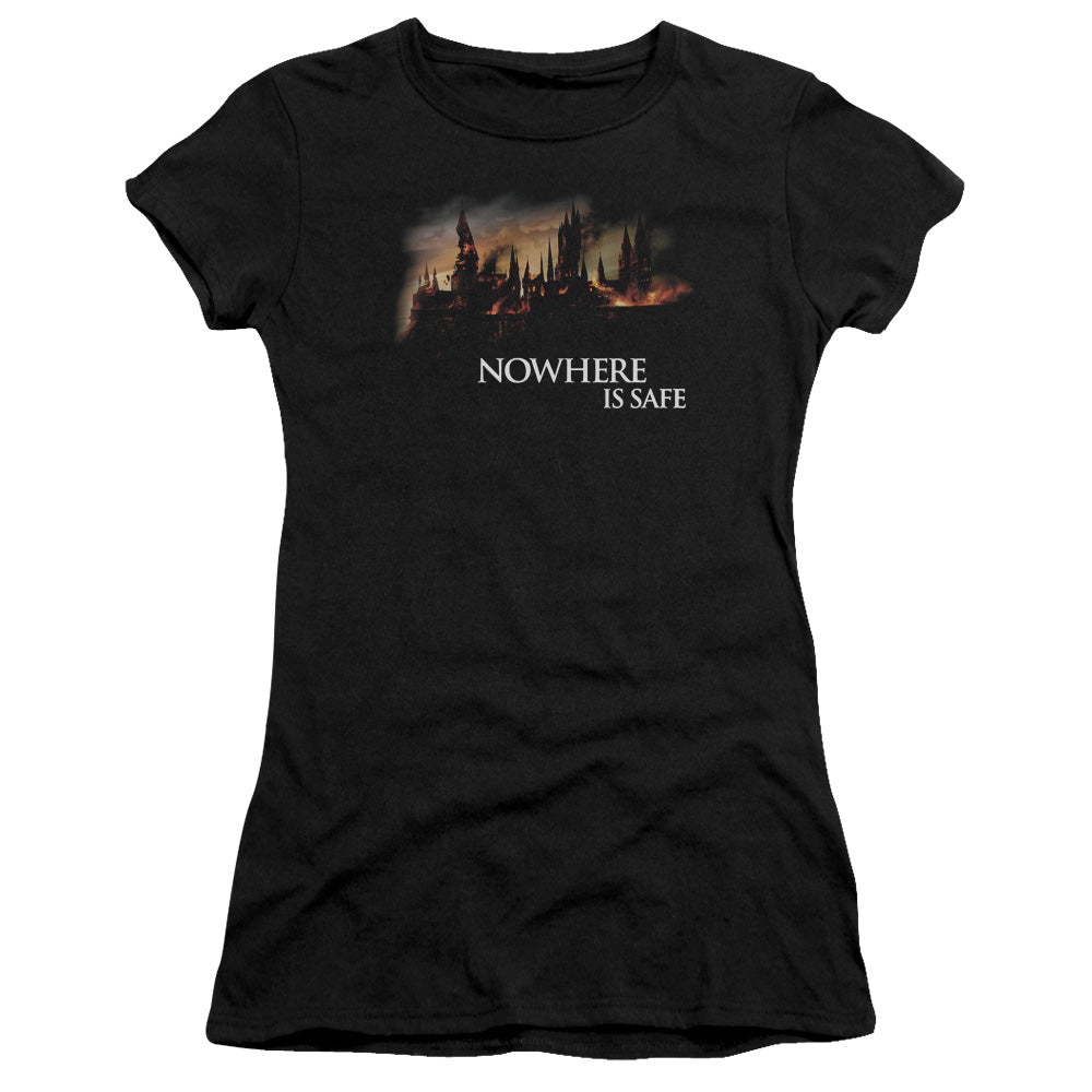 Harry Potter - Burning Hogwarts - Short Sleeve Junior Sheer - Black T-shirt