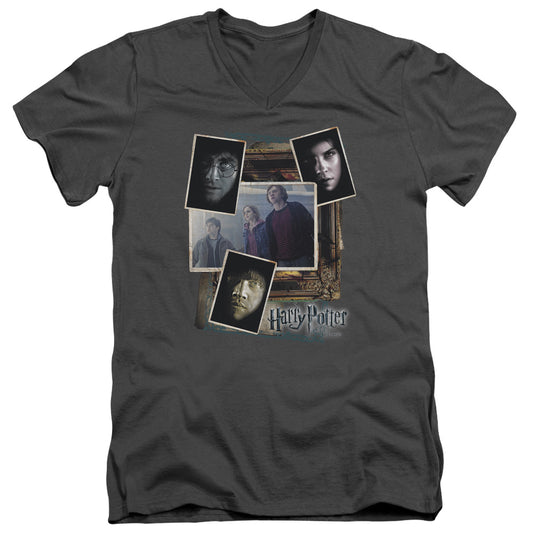 Harry Potter - Trio Collage - Short Sleeve Adult V-neck 30/1 - Charcoal T-shirt