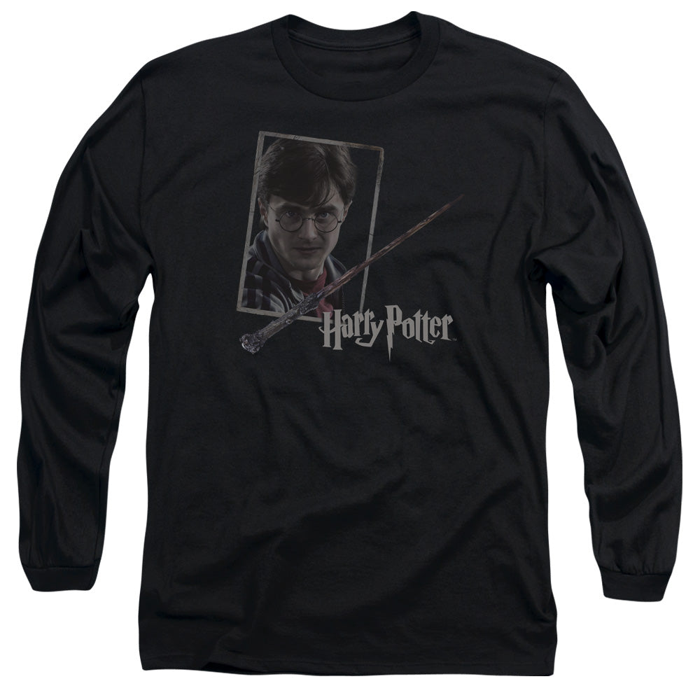 Harry Potter - Harrys Wand Portrait - Long Sleeve Adult 18/1 - Black T-shirt
