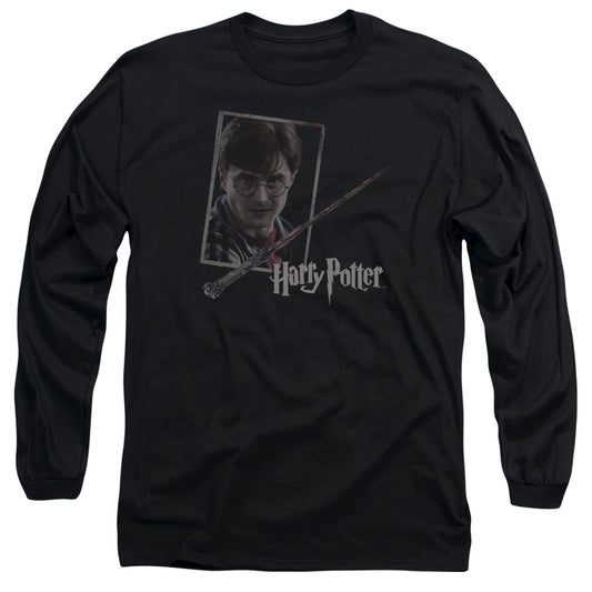 Harry Potter - Harrys Wand Portrait - Long Sleeve Adult 18/1 - Black T-shirt