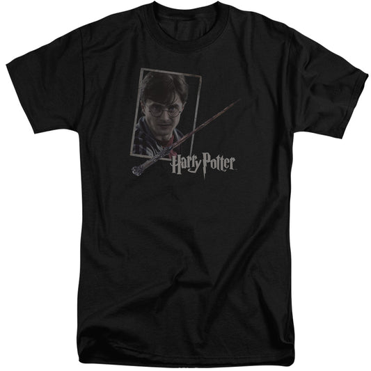 Harry Potter - Harrys Wand Portrait - Short Sleeve Adult Tall 18/1 - Black T-shirt