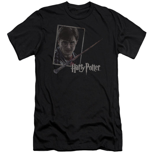 Harry Potter - Harrys Wand Portrait-hbo Short Sleeve Adult 30/1 - Black T-shirt