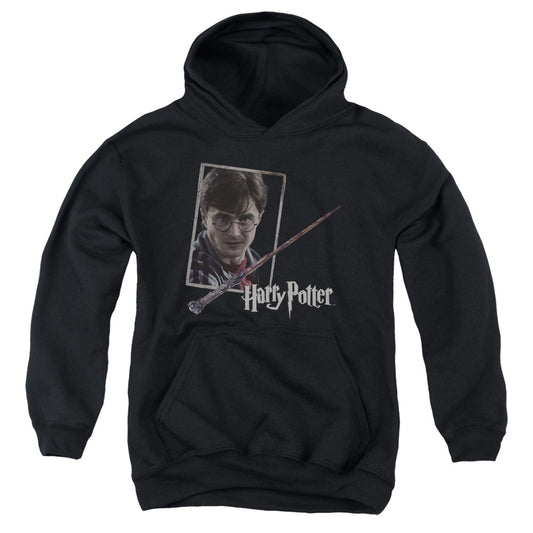 Harry Potter - Harrys Wand Portrait - Youth Pull-over Hoodie - Black