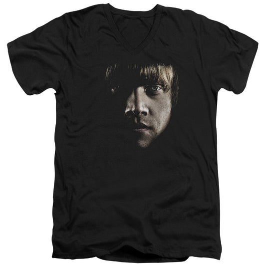 Harry Potter - Ron Poster Head - Short Sleeve Adult V-neck 30/1 - Black T-shirt