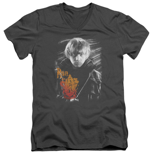 Harry Potter - Ron Portrait - Short Sleeve Adult V-neck 30/1 - Charcoal T-shirt