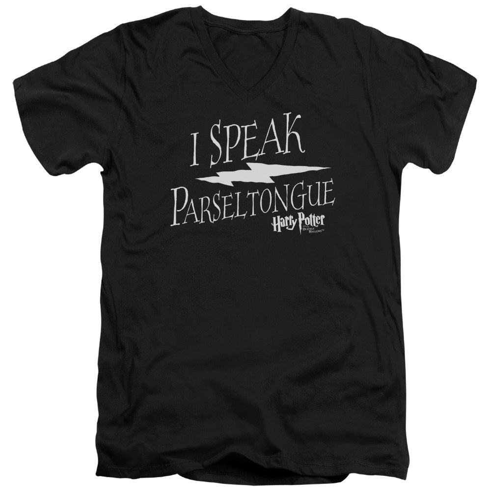 Harry Potter - I Speak Parseltongue - Short Sleeve Adult V-neck 30/1 - Black T-shirt