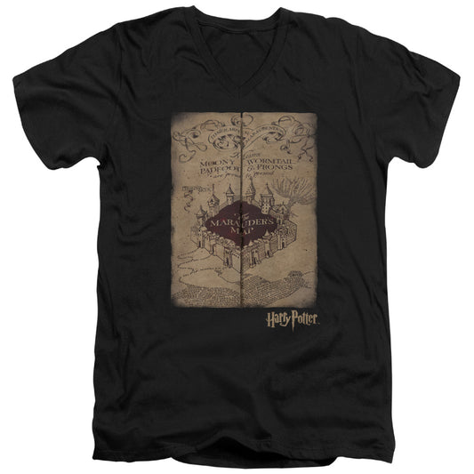 Harry Potter - Marauders Map - Short Sleeve Adult V-neck 30/1 - Black T-shirt