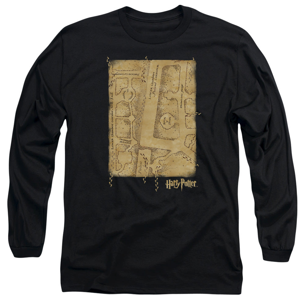 Harry Potter - Marauders Map Interior - Long Sleeve Adult 18/1 - Black T-shirt