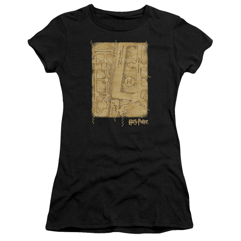 Harry Potter - Marauders Map Interior - Short Sleeve Junior Sheer - Black T-shirt