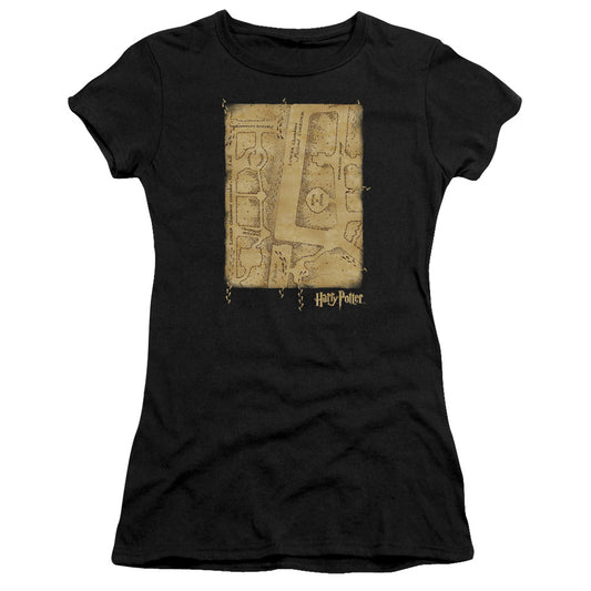 Harry Potter - Marauders Map Interior - Short Sleeve Junior Sheer - Black T-shirt
