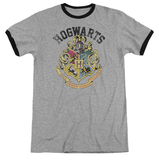 Harry Potter - Hogwarts Crest - Adult Ringer - Heather/black