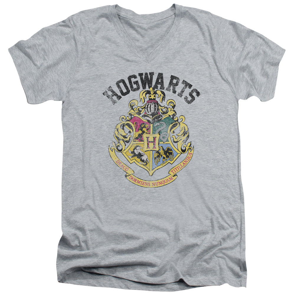 Harry Potter - Hogwarts Crest - Short Sleeve Adult V-neck 30/1 - Athletic Heather T-shirt