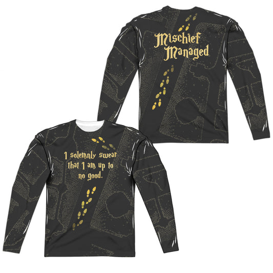 Harry Potter - Marauders Map (Front/back Print) - Long Sleeve Adult Poly Crew  - White T-shirt