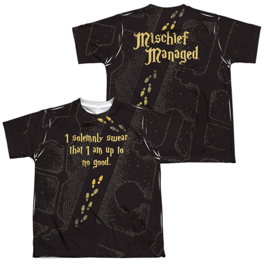 Harry Potter - Marauders Map (Front/back Print) - Short Sleeve Youth Poly Crew - White T-shirt