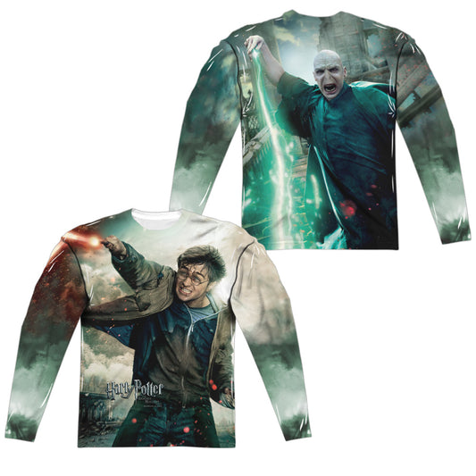 Harry Potter - Harry Vs Voldemort (Front/back Print) - Long Sleeve Adult Poly Crew  - White T-shirt