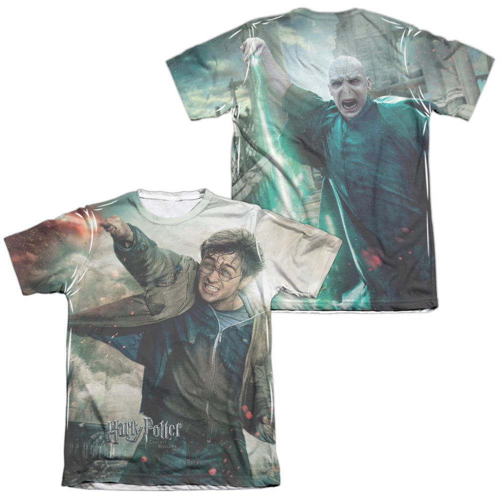 Harry Potter - Harry Vs Voldemort (Front/back Print) - Adult Poly/cotton Short Sleeve Tee - White T-shirt