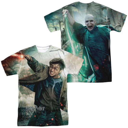 Harry Potter - Harry Vs Voldemort (Front/back Print) - Short Sleeve Adult Poly Crew - White T-shirt