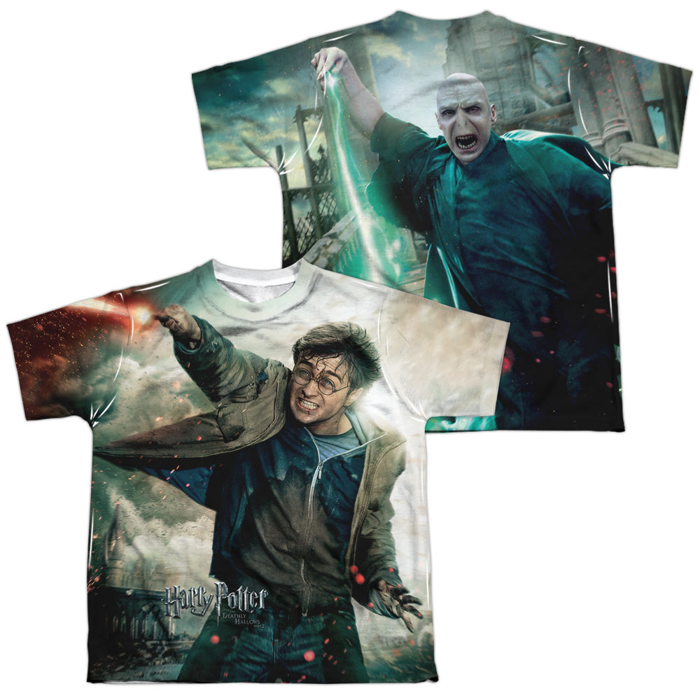 Harry Potter - Harry Vs Voldemort (Front/back Print) - Short Sleeve Youth Poly Crew - White T-shirt