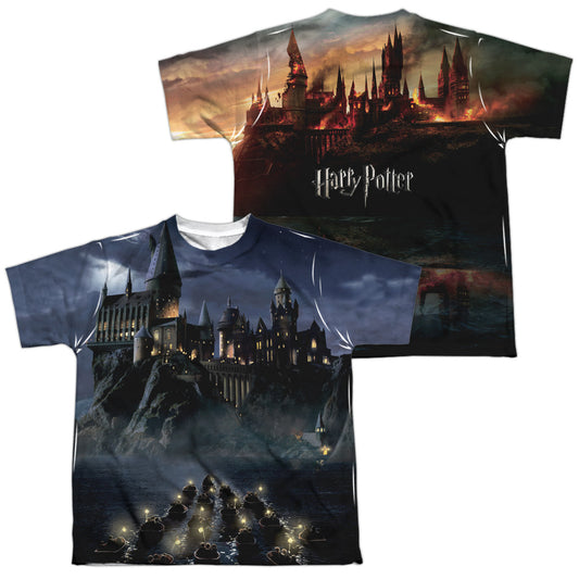 Harry Potter - Hogwarts (Front/back Print) - Short Sleeve Youth Poly Crew - White T-shirt