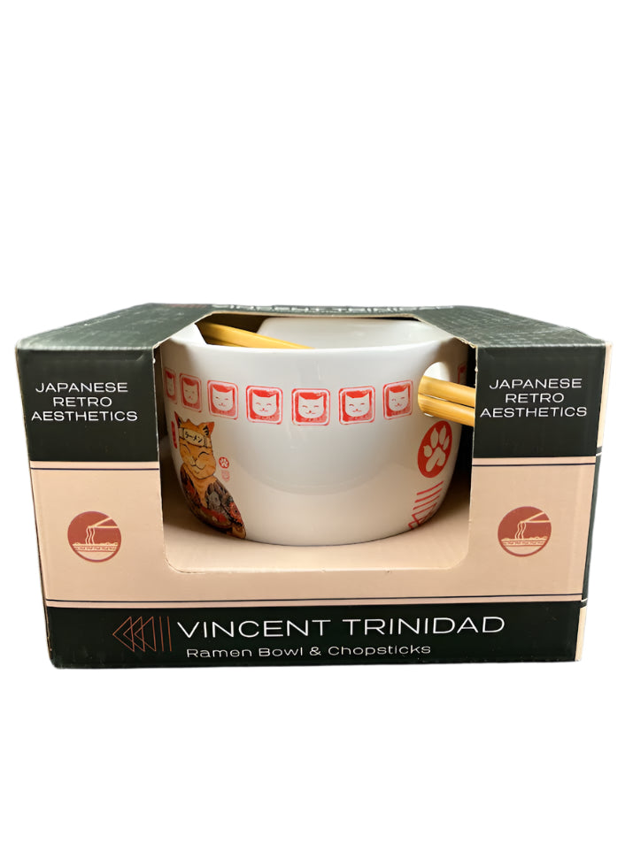 Vincent Trinidad Retro Japanese Ramen Bowl - Cat