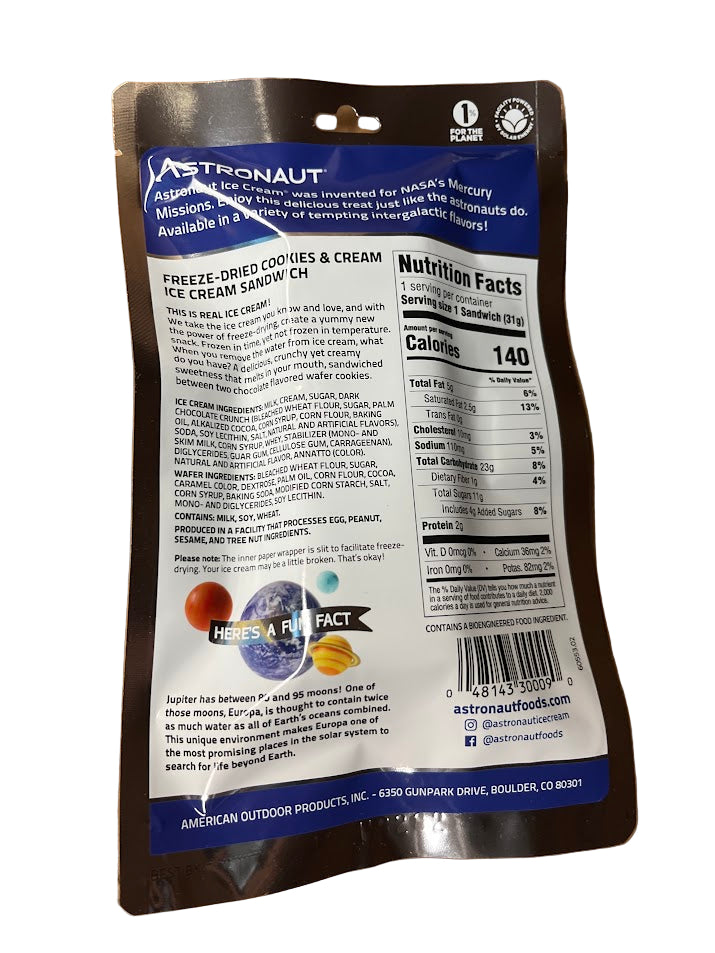 Astronaut Cookies and Cream Ice Cream Sandwich