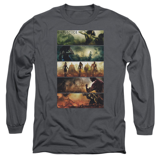 Injustice Gods Among Us - Panels - Long Sleeve Adult 18/1 - Charcoal T-shirt